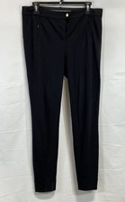 Tory Burch Women's Black Skinny Stretch Tapered Gold Logo Button Pants Sz S
