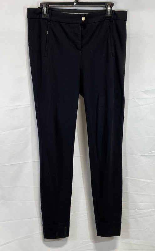 Tory Burch Women's Black Skinny Stretch Tapered Gold Logo Button Pants Sz S