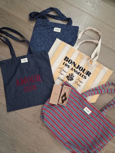 4x Sezane Shopping Tote Bag And 1x Octobre Keychain - Brand New