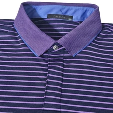 Greyson Polo Shirt Men Medium Purple Striped Performance Quick Dry Golf Wicking