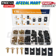 170Pcs Car U-Clip and Screw Assortment Kit 9 Different Sizes Automotive U Nut an