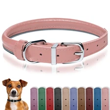 Oopsdoggy Rolled Leather Dog Collar Reflective Roll Collars For Small Medium Lar