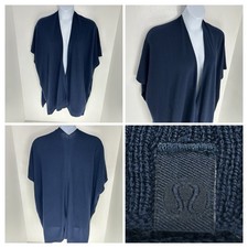 Lululemon 100 Merino Wool Navy Knit Wrap Cardigan Sz Large  Open Front Sweater