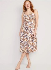 Old Navy Women Fit & Flare Linen-Blend Cami Midi Dress Size Large Floral Paisley