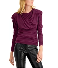 I.N.C Womens Ruched Pullover Blouse, berry, M