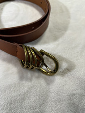 NEW WOMENS M BROWN GENUINE LEATHER BELT WITH BRUSHED GOLD TONE BUCKLE