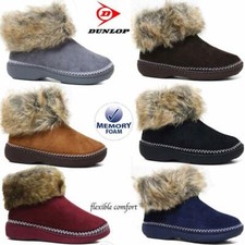LADIES SLIPPERS WOMEN DUNLOP MEMORY FOAM FUR THERMAL ANKLE BOOTS WARM SHOES SIZE