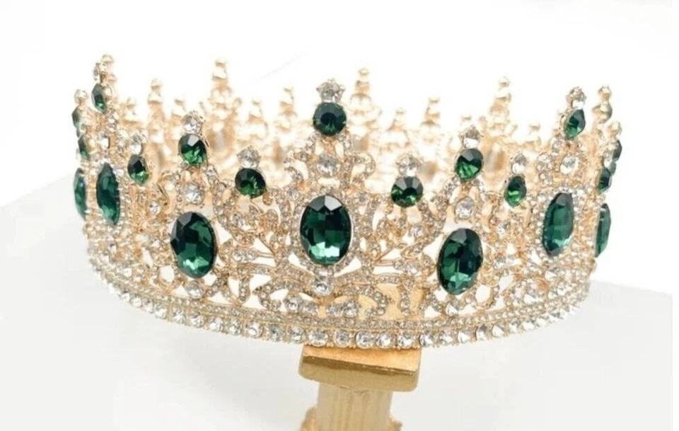 Королевская зеленая хрустальная корона для вечеринки, костюма, головного убора, ювелирных изделий, дня рождения, подарка - Изображение 4 из 4