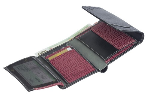 81696 Cartera Monedero Hecho A Mano De Cuero Negro RFID - Bild 7 von 7