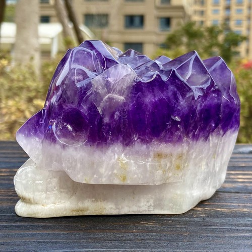 Teschio di quarzo ametista naturale 1,75 libbre cristallo intagliato a mano gemma Reiki guarigione - Foto 4 di 10