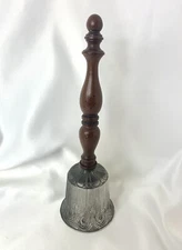 Hand Bell  Dinner Bell Vintage Decor Ornate Solid Brass Wood Service Bell  11"