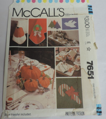 Vintage McCall's 7651 Holidays Pattern & Blue Transfer Designs Uncut 1981