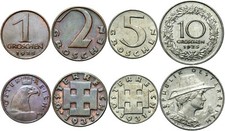 &Ouml;sterreich - KONVOLUT - Set 4 M&uuml;nzen - 1, 2, 5, 10 Groschen 1925-1938 Wien - LOT