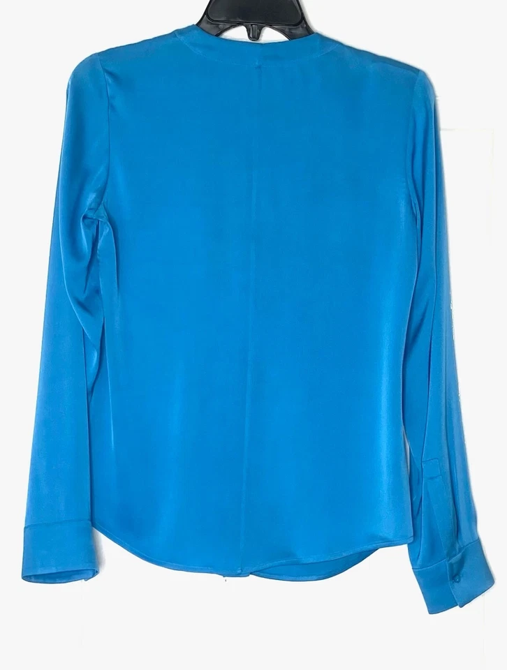 Blusa Top Camisa HUGO BOSS Azul Banora Satén Elastizada Seda Plisada 2 EE. UU. = XS 38IT Foto 4 de 4