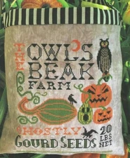 HALLOWEEN SEED SACK--Pumpkins--Owl--Gourds--Crows--Counted Cross Stitch Pattern