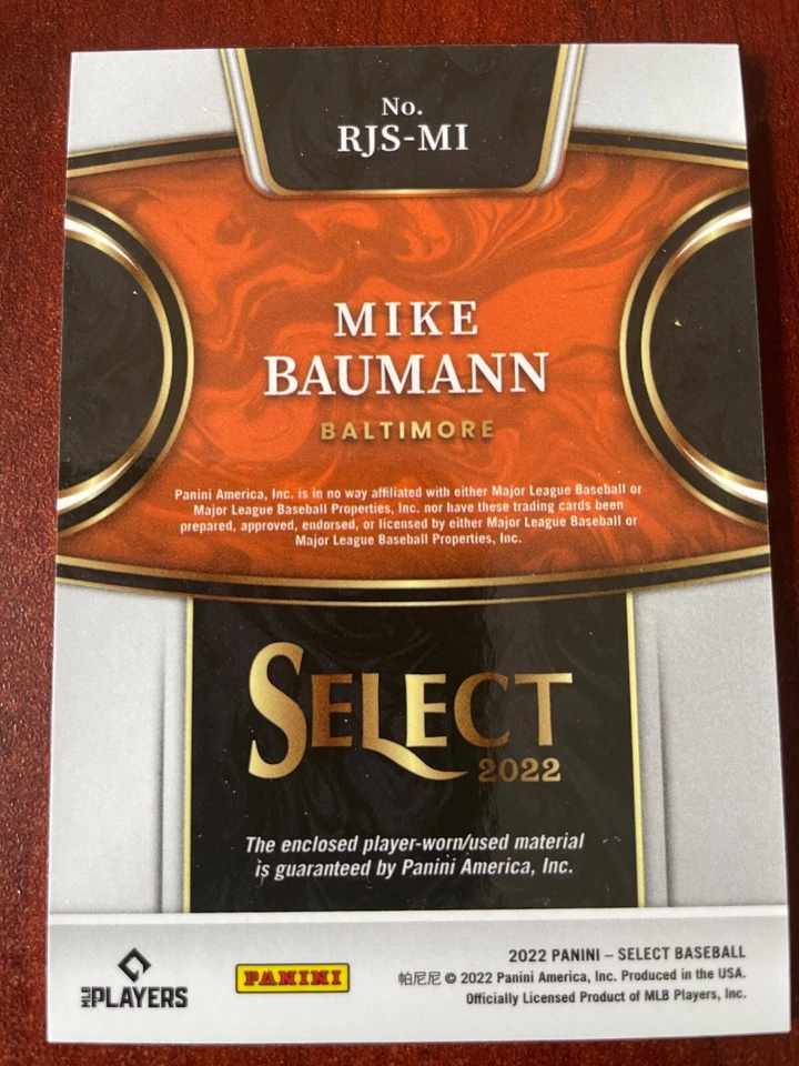 2022 PANINI SELECT ROOKIE JUMBO SWATCH - MIKE BAUMANN RC #RJS-MI BALTIMORE - Image 2 of 2