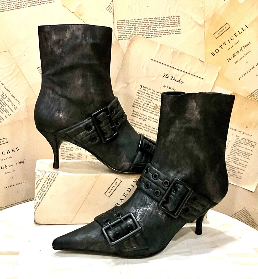 Free People Jeffrey Campbell Deja Vu пряжки ботинки черный матовый искусственно состаренный 9,5 новый - Изображение 3 из 4