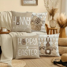 4 Piece Easter Short Plush Cushion Cover Bunny and Egg Designs