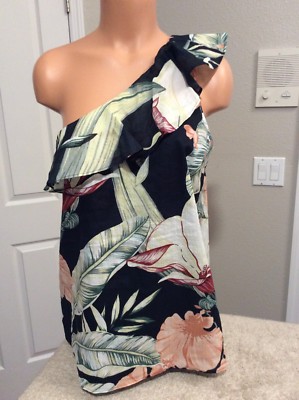 Haut Une épaule Ann Taylor à Fleurs Bleues - Taille PL (Petite-Grande), Doublé, Neuf Avec étiquettes