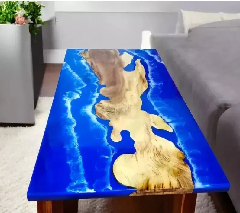 Stunning Ocean Blue Epoxy Resin Dining Table Top for Kitchen Counter or Desk