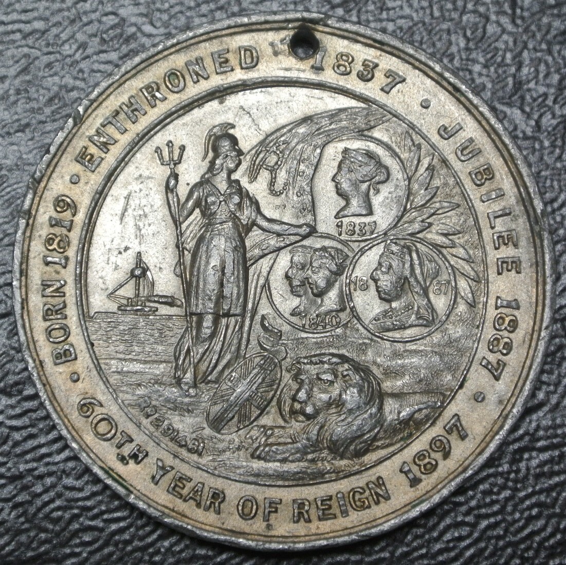 VICTORIA QUEEN AND EMPRESS DIAMOND JUBILEE 1897 Medallion - Holed