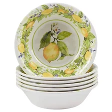 Lemon All Purpose Bowls Set Of 6 Green Multi Color Yellow Fruit Country