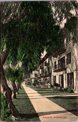 Hand Colored Postcard View Along Orange Street in Riverside, California
