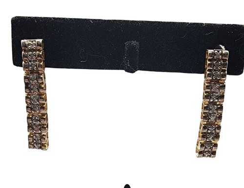 10k Two Tone Diamond Inline Dangling Post Earrings Pierced Ears 1990s Solid Gold - 第 1/12 張圖片