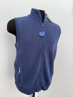 RLX Ralph Lauren Golf Wool Performance Full Zip Sweater Vest Navy XS  $228
