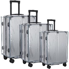3 Pieces Clear Luggage Cover PVC Suitcase Protector Gray Border Regular Style