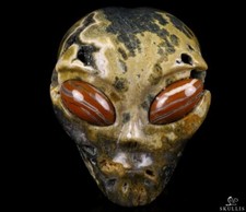 4.2" Ocean Jasper Geode Carved Crystal Female Alien Skull &amp; Re Jasper Eyes