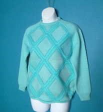 Vtg 60s Joyce Sportswear Wool Suede Diamond Motif Sweater Aqua Sz M Italy