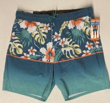 Hang Ten Men's Swim Trunks Board Shorts Swim XXL 2XL GREEN Floral Lined Comfort