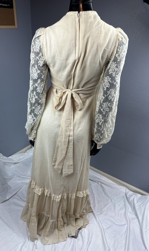 Vtg 60s 70s Gunne Sax Off White Cream Lace Bodice Maxi Dress Wedding Boho Sz 11 - Picture 6 of 20