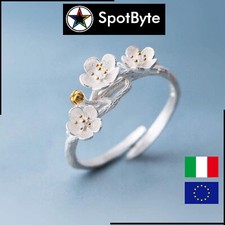 Anello di Fiori Ramo Donna con Dettagli in Oro Placcato Aperto Regolabile
