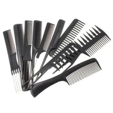 10Pcs Pro Barbers Brush Combs Salon Hair Cutting Set Plastic Black