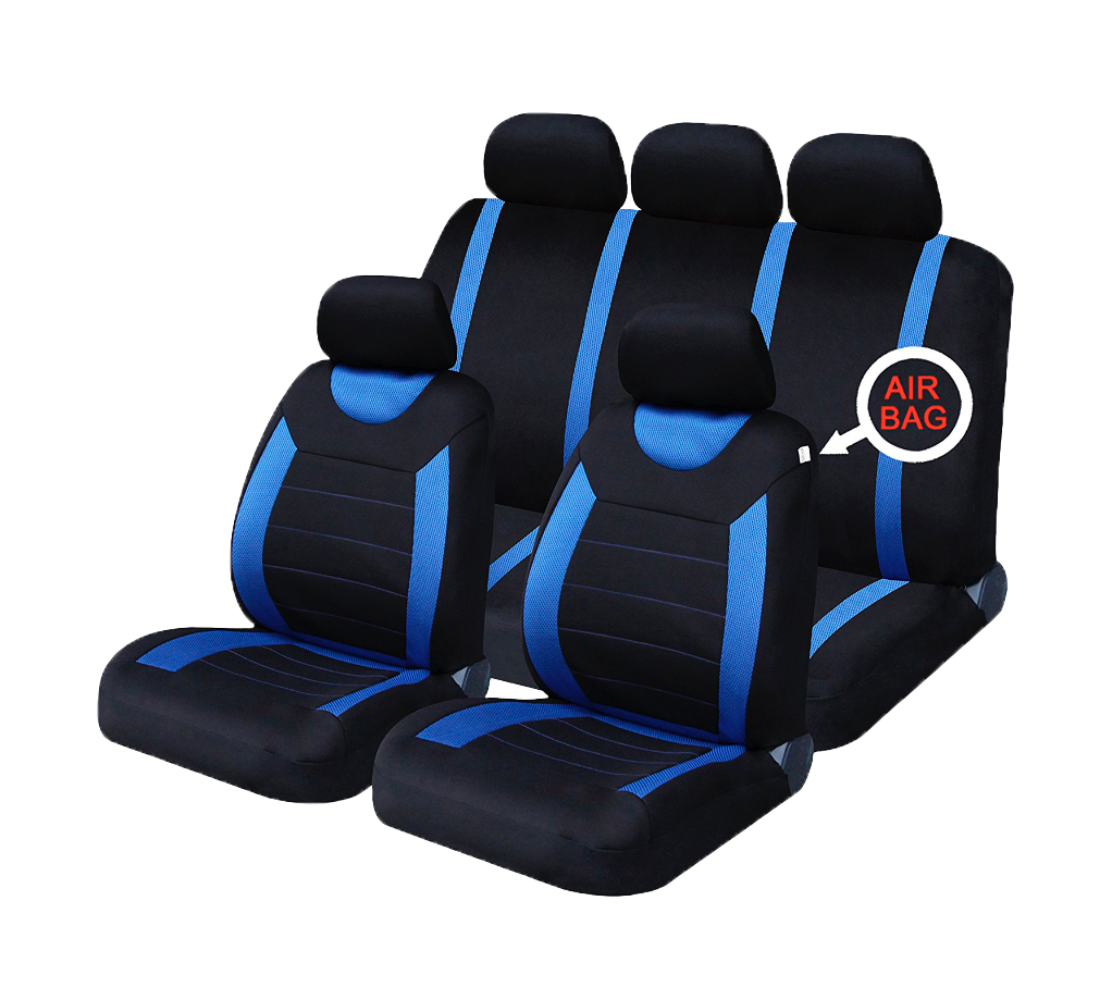 Blue & Black 9pc Cloth Car Seat Cover Set for Toyota Hilux & Premio-image