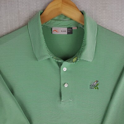 KJUS x BOB O LINK Size Large Mens Green Striped Polo Shirt Wicking Performance