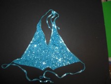 NWT Ladies Halter tie on sequin vest Turquoise Petite adult fits 10-12C costume
