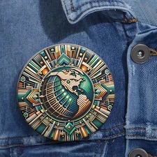 Custom Pin Button Badge Earth Abstract Art Deco Design Globe Nature Planetary