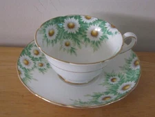 Vintage Copelands Grosvenor China Footed Teacup & Saucer Set with Daisys