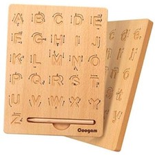 Wooden Letters Practicing Board, Double-Sided Alphabet Tracing Tool Learning