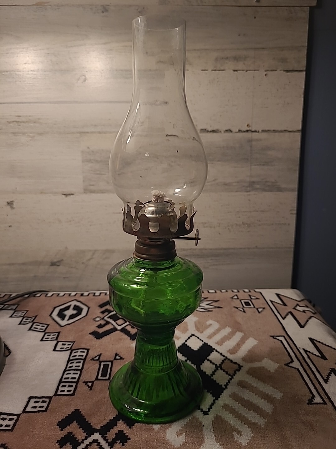 Vintage Glass Hurricane Emerald Green Miniature Oil Lamp eBay
