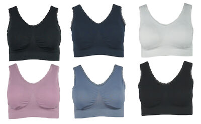 2er Pack Damen Seamless BH mit Spitze Bustier Top Shirt Einlage Pad gepolstert