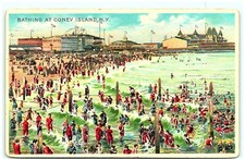 S04-8218, BATING AT CONEY ISLAND, NEW YORK, 1908 PMKed, POSTCARD