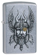 Zippo Viking Warrior Design Brushed Chrome Windproof Pocket Lighter, 29871