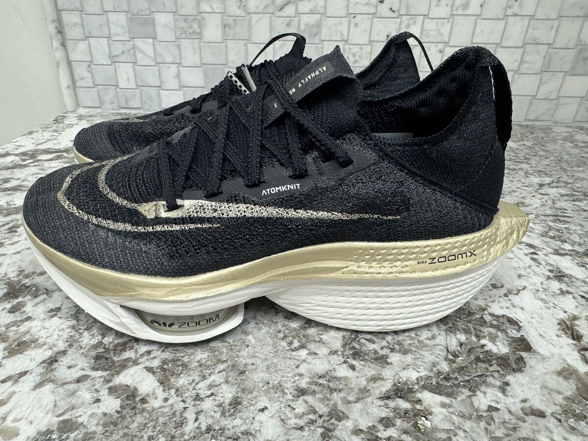NIKE AIR ZOOM ALPHAFLY NEXT% 2 BLACK-MET GOLD GRAIN-SAIL Sz NIKE AIR ZOOM ALPHAFLY NEXT% 2 BLACK-MET GOLD GRAIN-SAIL Sz