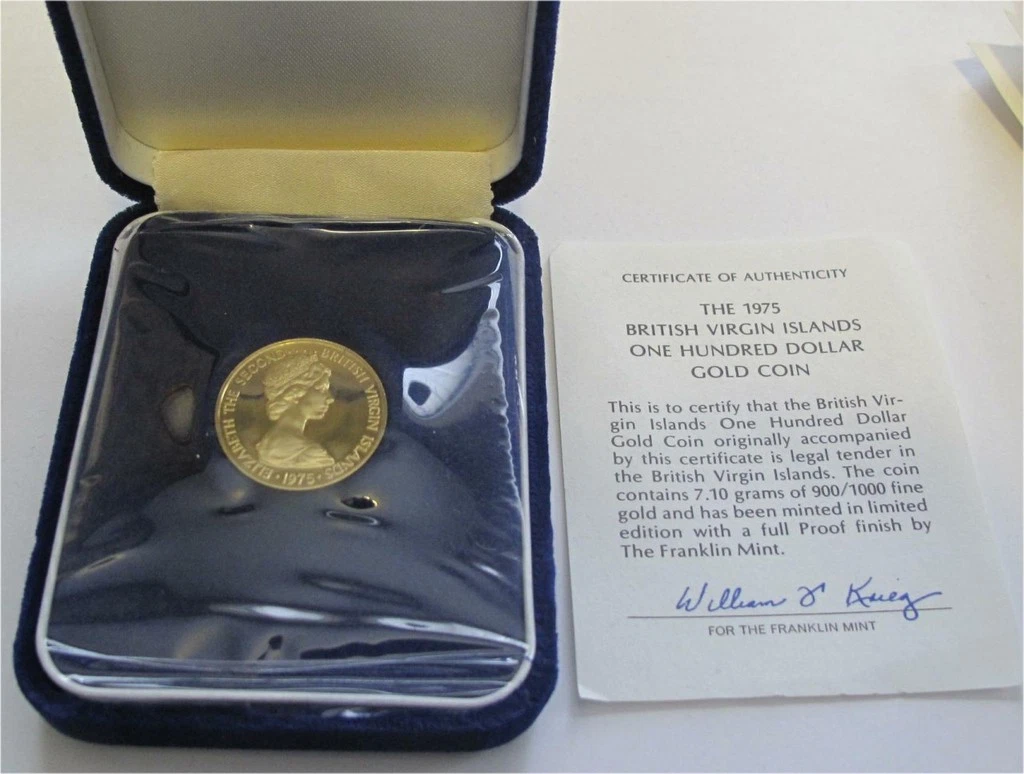 1975 BRITISH VIRGIN ISLANDS GOLD $100 DOLLARS PROOF