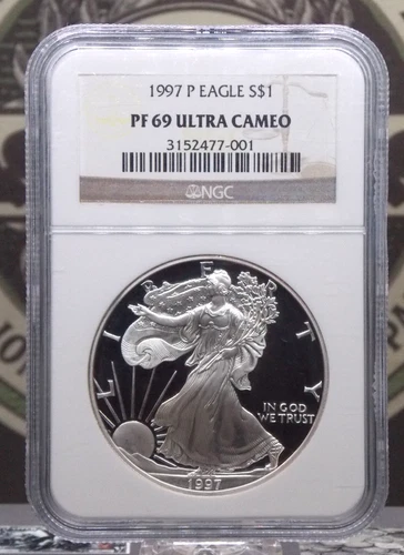 1997 "P" PROOF American *SILVER* Eagle $1 NGC PF69 Ultra Cameo #001 ECC&C, Inc.