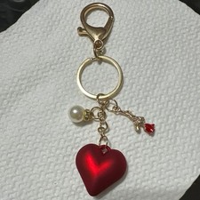 Heart  Rose with a faux pearl key chain Or Bag Charm Brand New charm4.5  key 3  